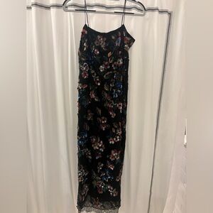 Adam Lippes Slip Dress Embroidered Cami Dress in Organza Black Floral, Size 4